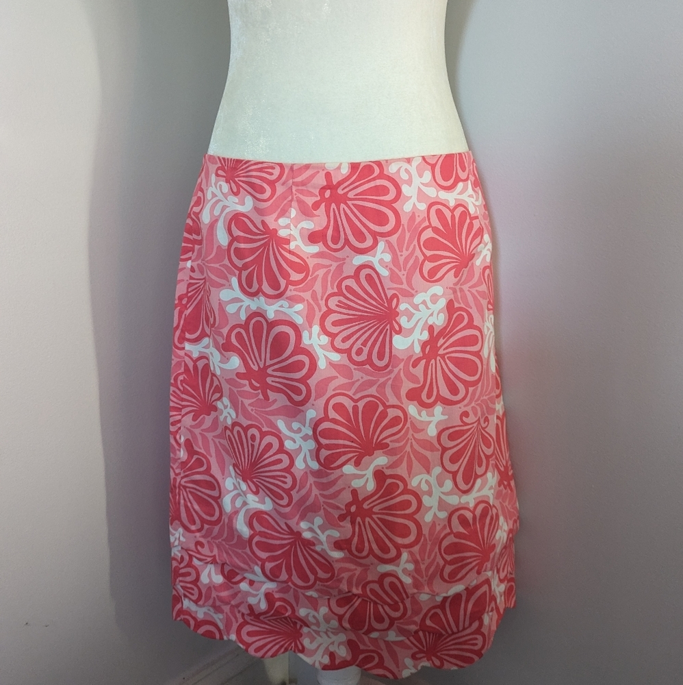 Vintage Lilly Pulitzer Skirt Pink White Me Shell Print Scalloped Hem Size 8